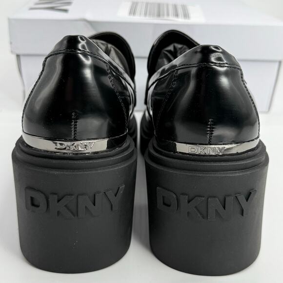 NEW DKNY Texas Heeled Platform Loafers in black size 9.5 Chunky academia heels - Picture 5 of 7